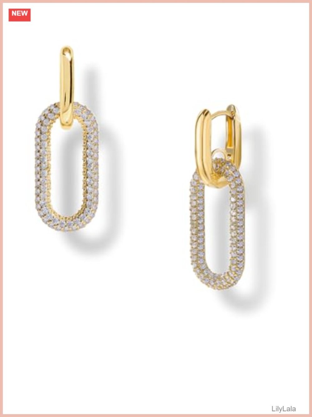 14K Gold & Silver Plated Paperclip Chain Earrings Cubic Zirconia Dangle